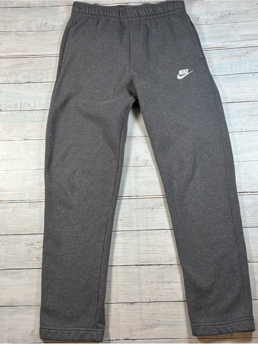 Nike Straight Leg Open Hem Sweatpants Men’s S Dark Grey Fleece Lined Sportswear